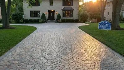 Interlocking paver driveway installation with clean design by Chop Chop Landscaping in Naperville, IL