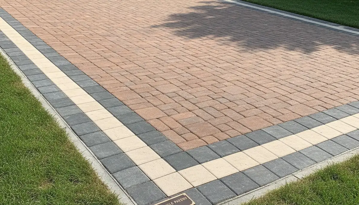 Decorative soldier course paver border and edging on driveway by landscapers in Naperville, IL