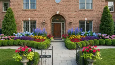 Front yard landscape design with flowers and shrubs by professional landscapers in Naperville, IL