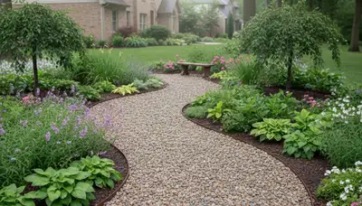 Pea gravel garden path with edging in Naperville, IL by Chop Chop Landscaping