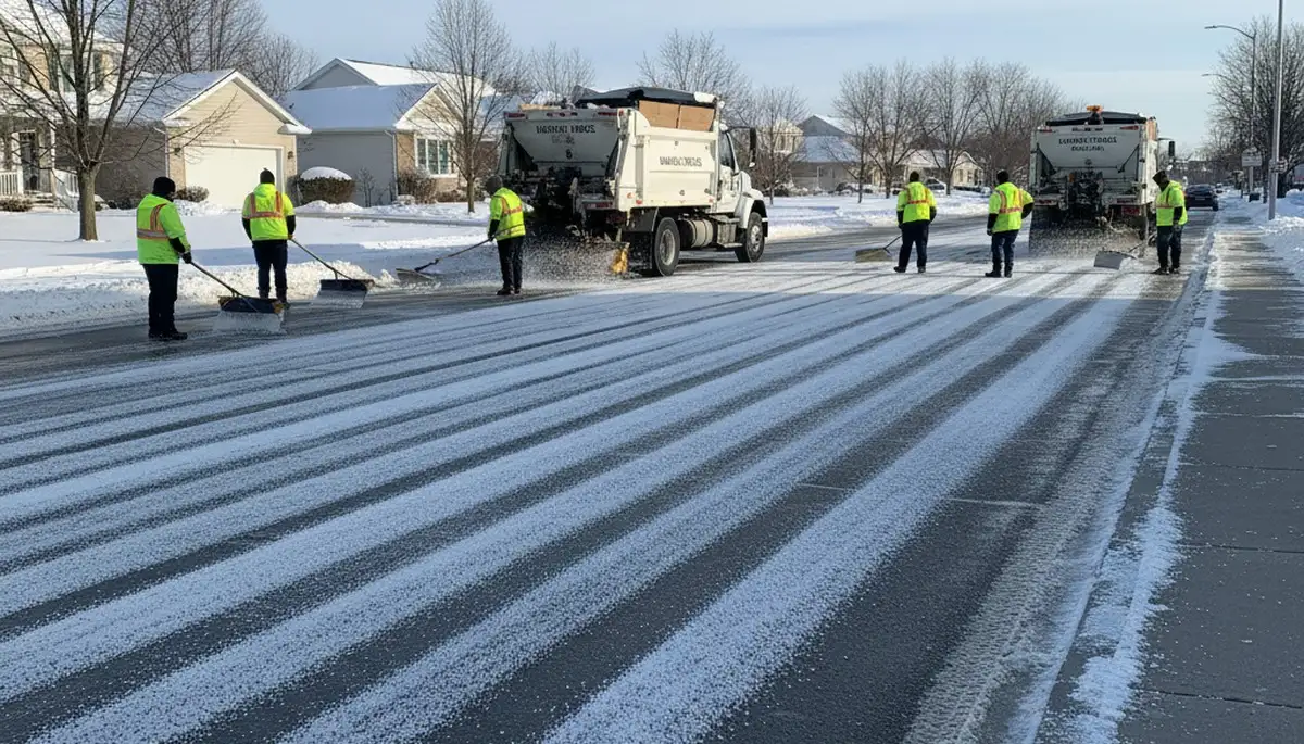 Professional de-icing and salt application on pavement by Chop Chop Landscaping in Naperville, IL