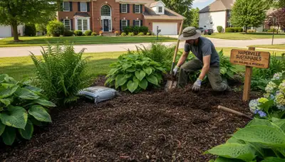Applying organic compost to landscape beds for sustainable soil health in Naperville, IL