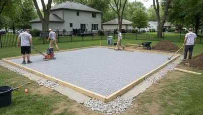 Professional shed base preparation with gravel foundation by landscapers in Naperville, IL